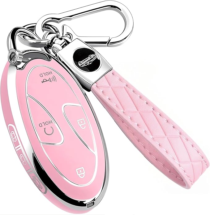 7 Buttons Compatible with Hyundai Key Fob Cover Accessories, Fits for Sonata Santa Fe Tucson KONA Grandeur Ioniq 6, Soft TPU Key Case with Leather Keychain (Pink)