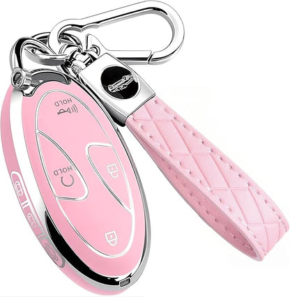 7 Buttons Compatible with Hyundai Key Fob Cover Accessories, Fits for Sonata Santa Fe Tucson KONA Grandeur Ioniq 6, Soft TPU Key Case with Leather Keychain (Pink)