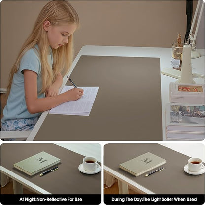 Leather Desk Pad Protector 31.5×15.7inch Non-Slip Large Gaming Mouse Pad Waterproof Desk Writing Pad Desk Blotter Laptop and Keyboard Mat for Office and Home(Brown)