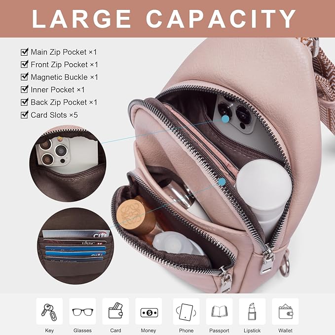 CLUCI Small Sling Bag for Women, Vegan Leather Fanny Pack Crossbody Bags for Women, Chest Bag With Guitar Strap