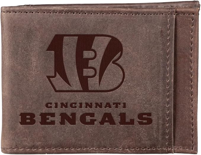 Team Sports America NFL Cincinnati Bengals Front Pocket Slim Wallet for Men | Minimalist Leather RFID Blocking Bifold Card Holder with Money Clip | Officially Licensed Stamped Logo