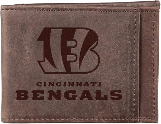 Team Sports America NFL Cincinnati Bengals Front Pocket Slim Wallet for Men | Minimalist Leather RFID Blocking Bifold Card Holder with Money Clip | Officially Licensed Stamped Logo