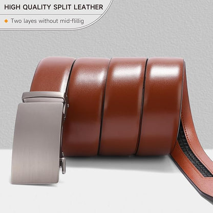 SENDEFN Men's Leather Belt - Automatic Ratchet Slide Buckle, Easy Trim-to-Fit Function, Packaged with Gift Box