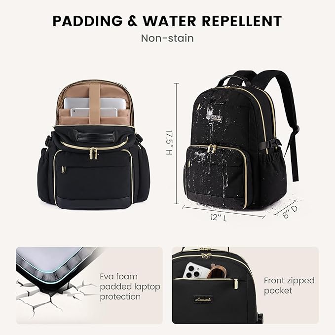 LOVEVOOK Lunch Backpack with Lunch Compartment,17 Inch Laptop Work Travel Insulated Cooler Backpack Purse,Waterproof College Teacher Nurse Lunch Bag Box with Tumbler Holder,Gifts for Men Women,Black