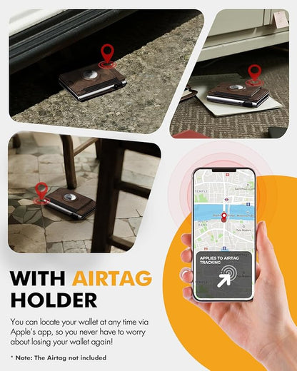 iwantit Slim Airtag Wallet for Men: Pop Up Bifold Wallet with Detachable Money Clip ID Window for Air Tag(1st & 2nd Generation) - RFID Blocking for 8-10 Cards Cash - Gift Box Included (Brown)