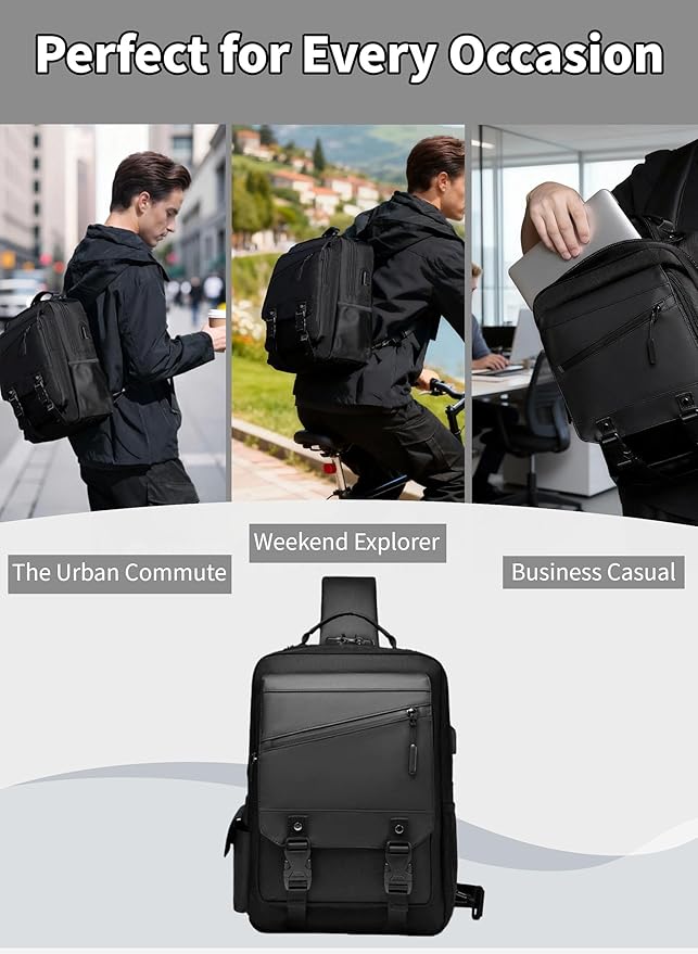 BASICPOWER Laptop Sling Bag for Men Women, Sling Backpack Crossbody Bag Fits 14 inch Computer with USB Port Anti-theft