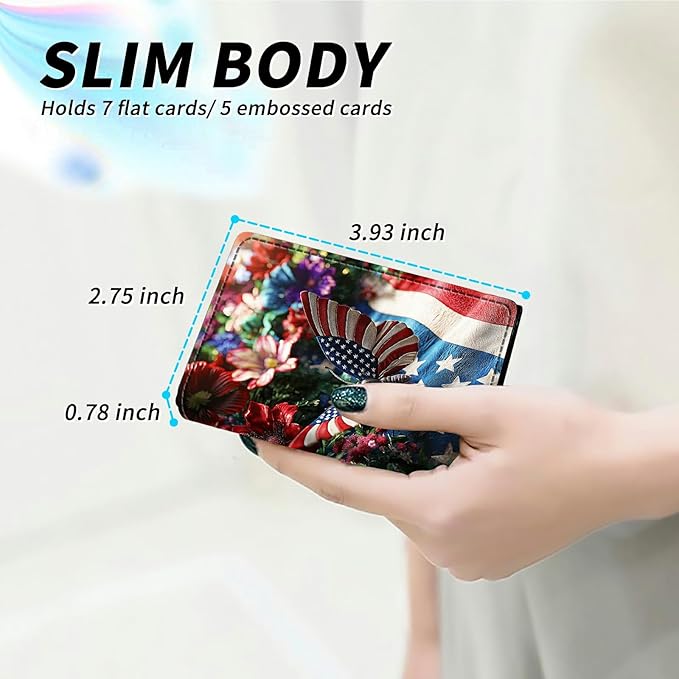 Minimalist Wallet for Men's Card Holders, Pop-Up Card Case Wallets for Women, Leather Automatic Credit Card Holder with Metal Money Clip RFID Blocking Bifold Pocket, National Flag Butterfly