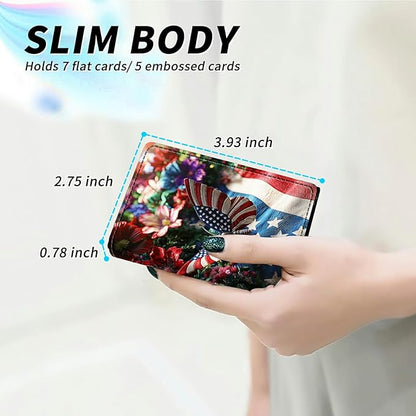 Minimalist Wallet for Men's Card Holders, Pop-Up Card Case Wallets for Women, Leather Automatic Credit Card Holder with Metal Money Clip RFID Blocking Bifold Pocket, National Flag Butterfly