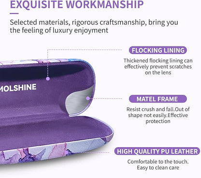 molshine Hard Shell PU Leather Glasses Case,Travel Portable Eyeglass Case for Men Women Girl Travel Study Work