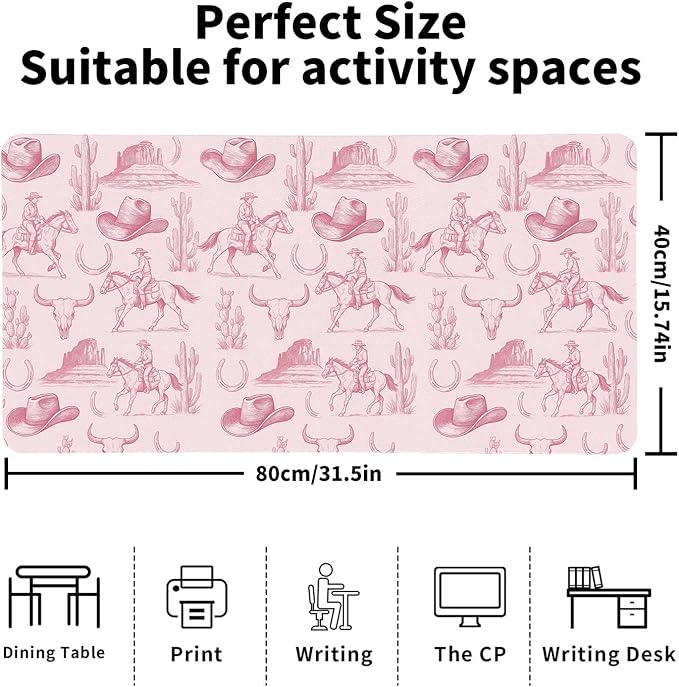 Western Adventure Desk Mat, Cowboy Theme PU Leather Desk Pad - Large Non-Slip Office Mat for a Rustic & Bold Gaming & Home Workspace Bold Statement Gift （31.5 * 15.75in）