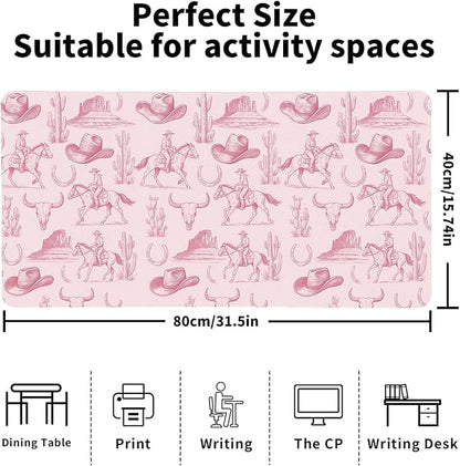 Western Adventure Desk Mat, Cowboy Theme PU Leather Desk Pad - Large Non-Slip Office Mat for a Rustic & Bold Gaming & Home Workspace Bold Statement Gift （31.5 * 15.75in）