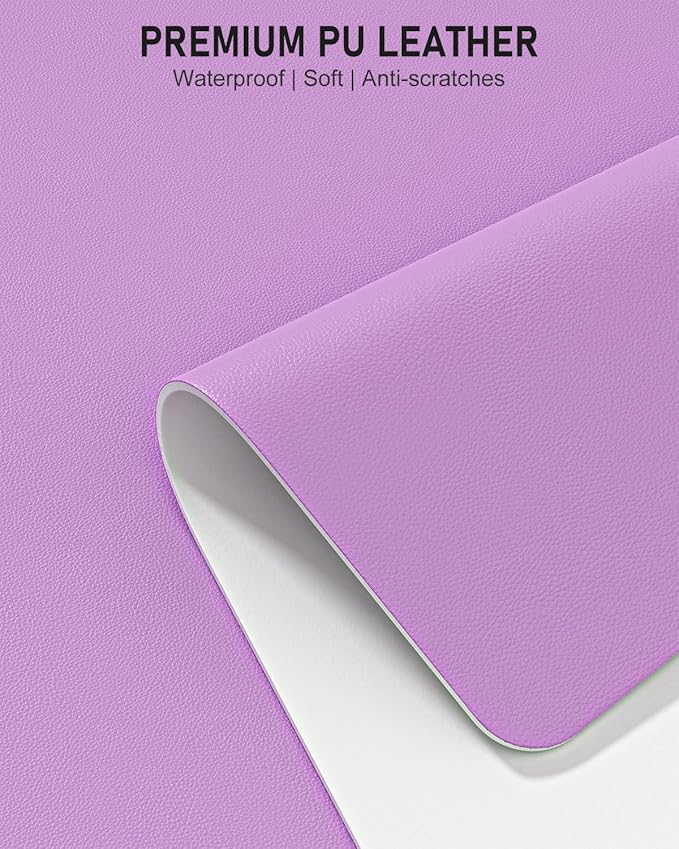 Desk Pad, 48" x 17" PU Leather Non-Slip Desk Mat Large Mouse Pad for Desktop, Waterproof Laptop Computer Writing Mat for Office, Home, Work, Gaming, Purple