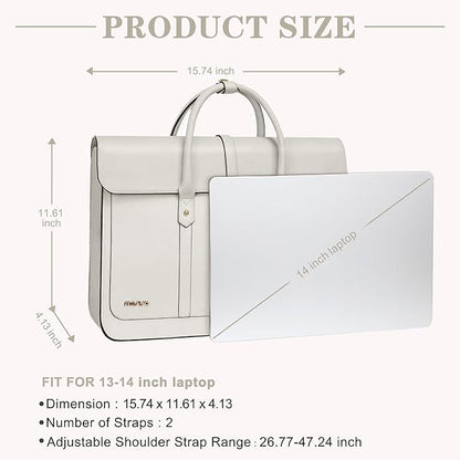 MOSISO Laptop Bag for Women, 13-14 inch PU Leather Laptop Shoulder Bags Convertible Backpack, 13.3 inch Messenger Bags Casual Handbag Work Briefcase Travel Computer Bag with Bowknot, Beige