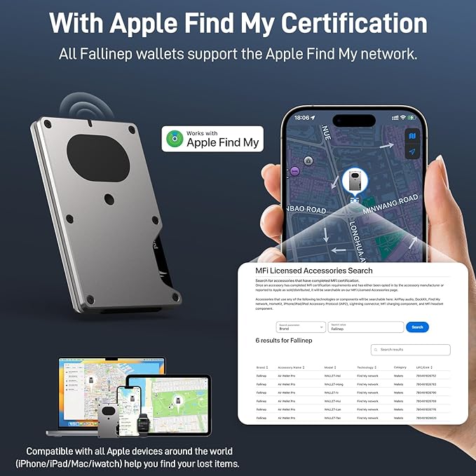 Slim Wallet for Men, Air Wallet Build in Airtag Chip, Smart Wallet Compatible with Apple Find My iOS Only, Minimalist Front Pocket Wallet RFID-Blocking Card Holder with Money Clip (Grey)