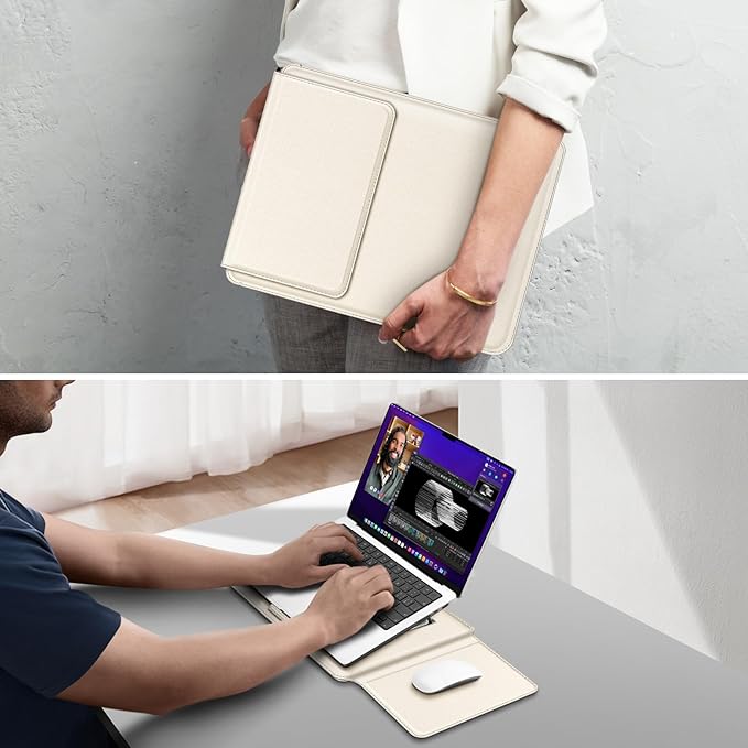 Fintie Sleeve Case for MacBook Air 13.6 A3449 A3240 A3113 A2681, Pro 14 A3427 A3426 A3434 A3401 A3185 A3112 A2992 A2918 A2779 A2442, MacBook Pro/Air/Neo 13 - Slim Bag Cover with Stand, Starlight
