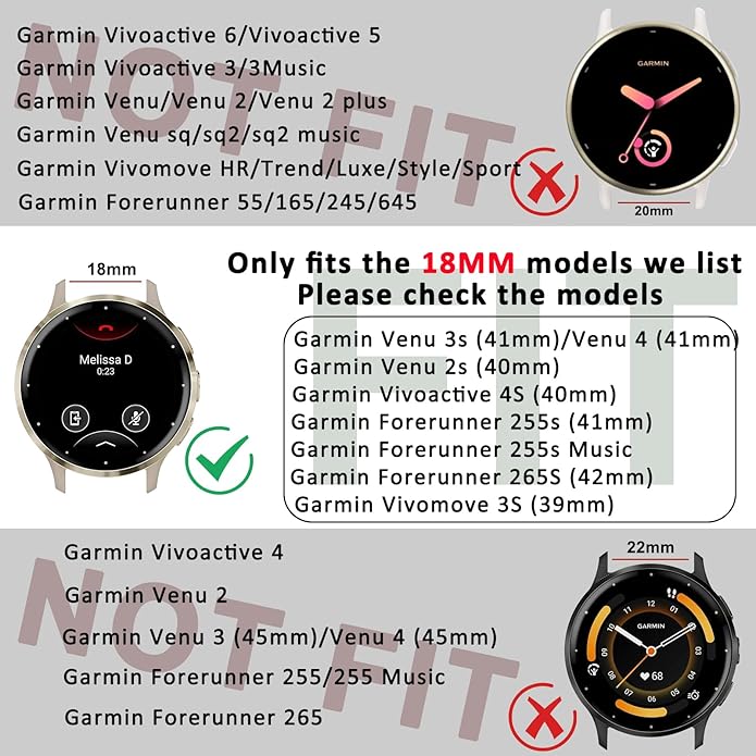 18mm Metal Bands for Garmin Venu 3S / Venu 4 41mm / Venu 2S / Vivoactive 4S / Vivomove 3S / Forerunner 265s Watch Bands, Quick Release Stainless Steel Metal Replacement Wristband Strap for Garmin Forerunner 255s/265s Bands Women Men