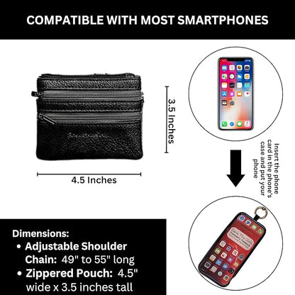 Save the Girls Clip and Go Phone Metal Chain with Pouch (Gun Metal - Black Pouch) – Stylish Phone Lanyard Crossbody with Wallet for Women, Hands-Free Carrying and Adjustable Crossbody Chain Strap