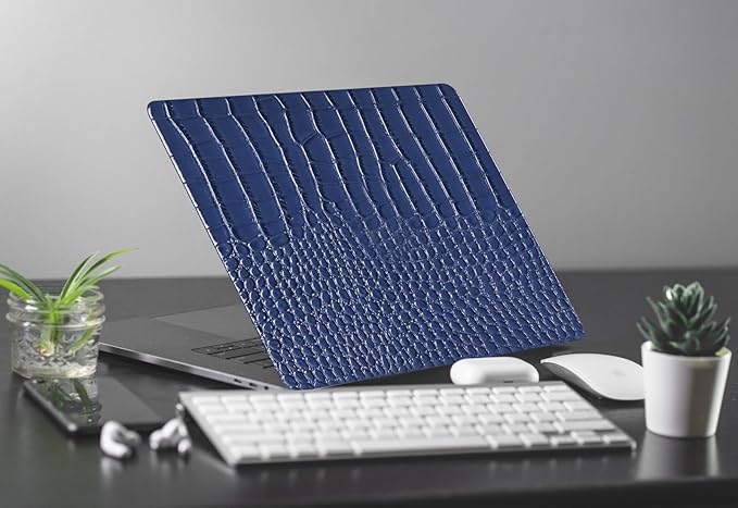 KEROM Compatible for Crocodile MacBook Pro 13 Inch Case 2025-2016 M2 M1 A2338 A2289 A2251 A2159 A1989 A1706 A1708, Textured Aligator Skin Snakeskin PU Leather Hardshell & Keyboard Cover, Blue