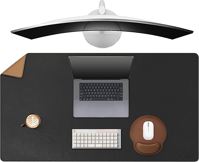 MAIDERN 40” x 24” Leather Desk Mat XL, Large Desk Pad, Reversible Cork & Leather Large Mouse pad for Desk, Waterproof Computer Desk Mat for Gaming Home Office (Black) …