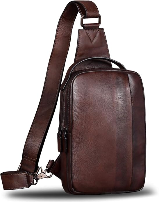 Genuine Leather Sling Bag for Men and Women Vintage Real Leather Sling Backpack Shoulder Crossbody Bags Chest Purse