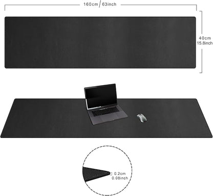 Cacoy 63" x 15.7" Large Leather Desk Mat, Multifunctional Computer Desk Pad, Waterproof PU Leather Mouse Pad, Extended Desk Writing Mat for Office and Home (Black)