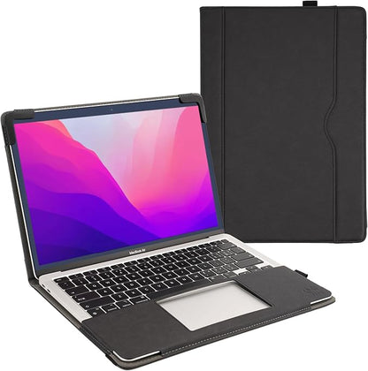 TYTX Compatible with MacBook Air 13 Inch Leather Case, for Model A2337 M1 A2179 A1932 2018-2021 Retina Display Touch ID, PU Leather Laptop Case with Pocket for Papers and Pen Holder, Black