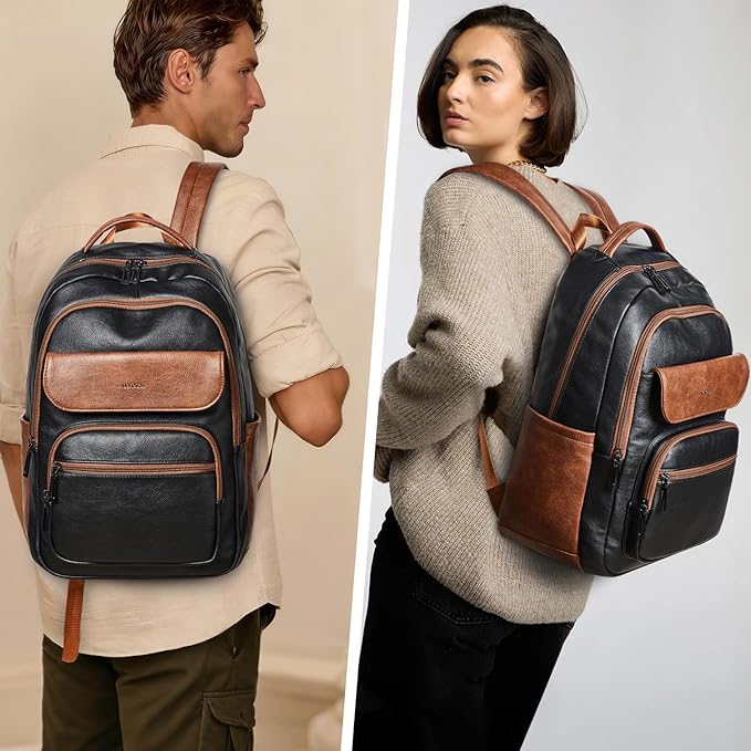 Leresas 37L Backpack Purse for Women Mens for Work Travel Back Pack Vegan Leather Business Teacher Book Bag Fashion Computer Daypack Back Pack Brown Black