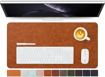 Distressed Leather Desk Mat - Non-Slip PU Desk Pad for Office and Home - Desk Organization and Accessories - Ideal for Large Mouse Pad and Desk Mats on Top of Desks(Tan,27.6"x 13.8")