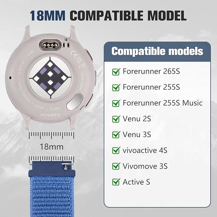 18mm 20mm 22mm Hook and Loop Watch Band Compatible with Garmin Vivoactive 5/ Vivoactive 6/ Vivoactive 3, Soft Nylon Breathable Sport Strap for Venu 2S/ Venu3S/ Forerunner 265s,Venu 3/ Venu 2 Men Women