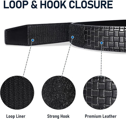 SANSTHS Mechanic Buckless Belts for Men, No Scratch Leather Work Belt Hook & Loop Tsa Belt for Technician Travel Gifts