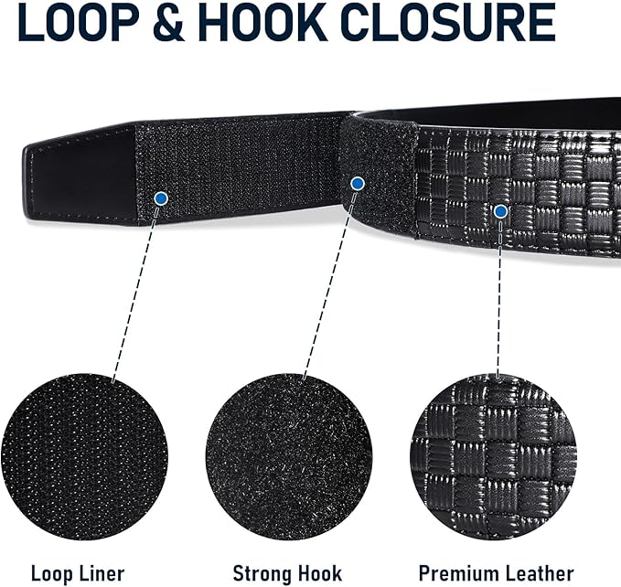 SANSTHS Mechanic Buckless Belts for Men, No Scratch Leather Work Belt Hook & Loop Tsa Belt for Technician Travel Gifts