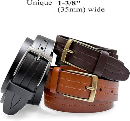 Men's Oil-Tanned Genuine Leather Dress Classic Belt 1-1/8"(30mm) or 1-3/8"(35mm) Wide One Piece Dress Belt
