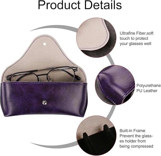 LogHog Portable Leather Glasses Case,Flexible Sunglasses Pouch Slim Case for Women Men Horizontal Eyeglass Case
