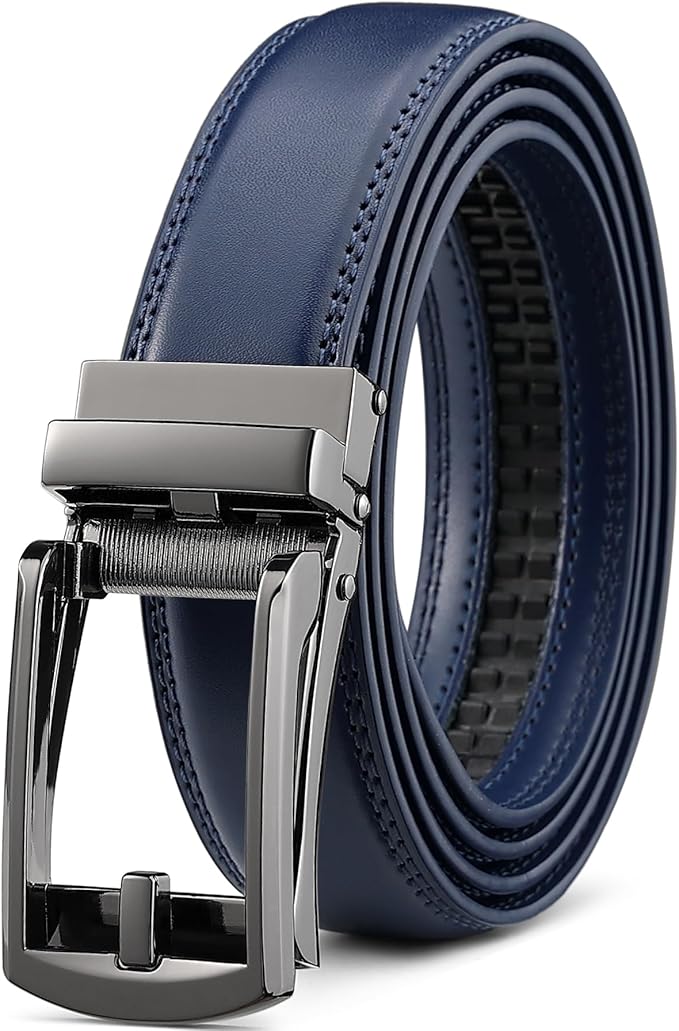 Founders & C Mens Ratchet Belt Leather Click 1 1/4" with Slide Buckle, Casual Dress Belt Adjustable