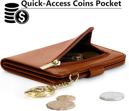 Airkit Small Wallets Woman RFID Blocking Leather Credit Card Holder - with ID Window - Card Wallets for Women - with Zipper Coin Purse - Keychain Wallet