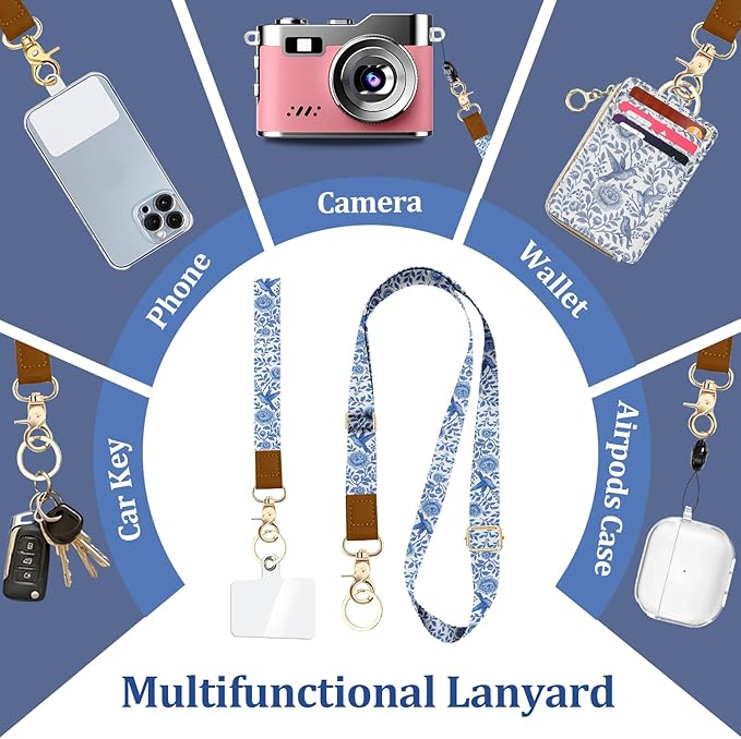 Lanyard Wallet, PU Leather Lanyards for ID Badges, RFID Blocking, ID Badge Holder with Zipper Pocket Detachable Phone Lanyard Keychain Wristlet for Office School Business-Bird
