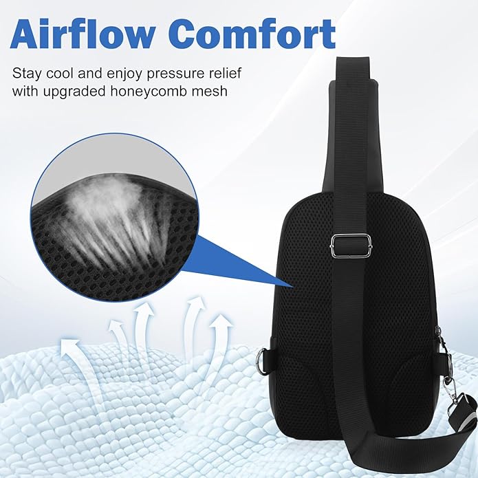 Hoedia Crossbody Sling Bag for Men Women, Shoulder Cross Body Bag EDC Back Pack with Reflective Strip and Multi-pocket