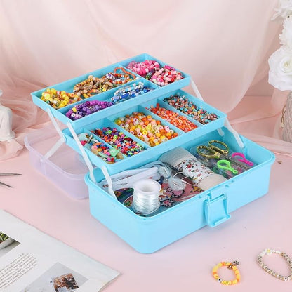 Craft Organizers Plastic Tool Box with Handle 3-Layer for Sewing Supplies, Medicine, Art Supplies, Nails and Hair Accessories 12.5inch (Blue)