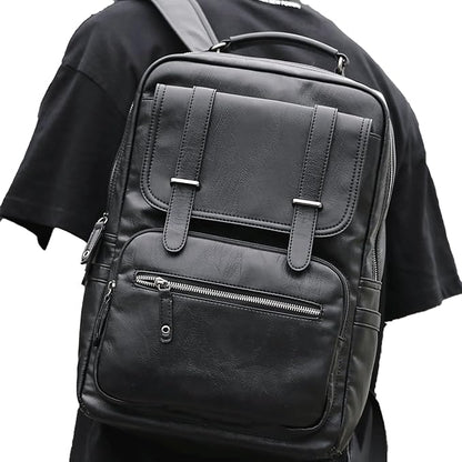 Leather Backpack Laptop 15.6 inch Lightweight Retro Business College Casual Travel Overnight Daypack Work backpack black Gift