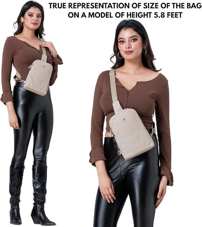 Leather Sling Bag for Women Genuine Crossbody Purse Small Trendy Cross Over Chest with Phone and Credit Card Slots (Beige Nappa)