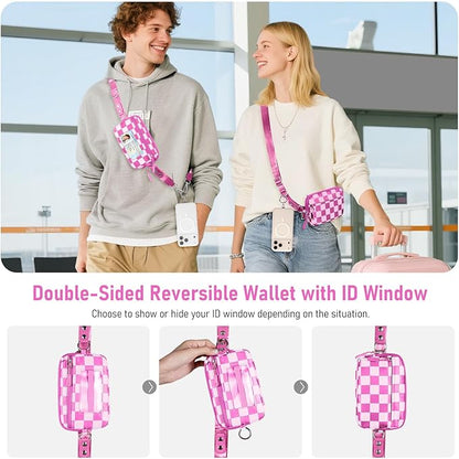 Tiostep Clip and Go Strap for Phone with Wallet Crossbody Phone Lanyard and Detachable Checkered Bag with ID Window and RFID Pouch for Daily Travel.