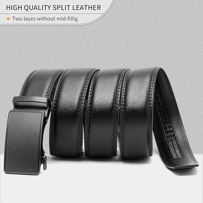 SENDEFN Men's Leather Belt Automatic Ratchet Buckle Slide Belt for Dress Casual Trim to Fit with Gift Box