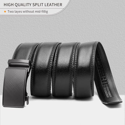 SENDEFN Men's Leather Belt Automatic Ratchet Buckle Slide Belt for Dress Casual Trim to Fit with Gift Box