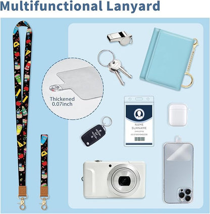 Lanyard Wallet with Id Badge Holder, Teacher RFID Small Keychain Wallet Women Wristlet, Cute Zipper Credit Card Holder Phone Wrist Neck Strap for Key Name Tag, Student School Office Gifts