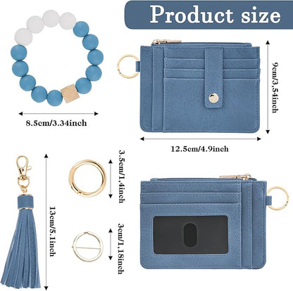 KNGITRYI Wallet Keychain Wristlet for Women,Slim RFID Credit Card Holder Purse Tassel Keychain Bangle Key Ring for Men Women