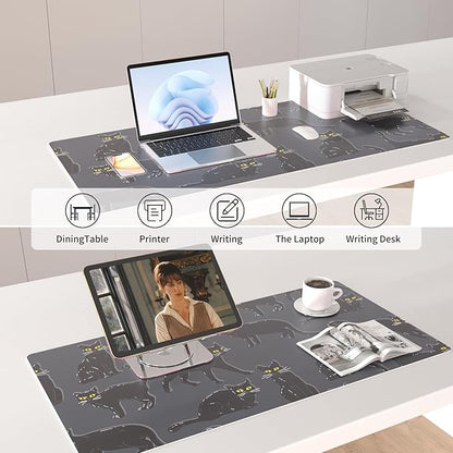 Colorful Star Black Large Mouse Pad, Cute Cat Waterproof Office Desk Mat, Non-Slip Gaming Mouse Pad, XXL PC Laptop Protector Pads, PU Leather Desk Writing Pads for Office Home, 31.5" x 15.7"