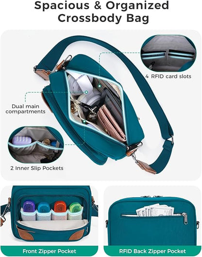 ECOHUB Crossbody Bag for Women Men, Multi Pocket Anti-Theft Travel Purse with RFID Blocking, Oxford PU Shoulder Bag