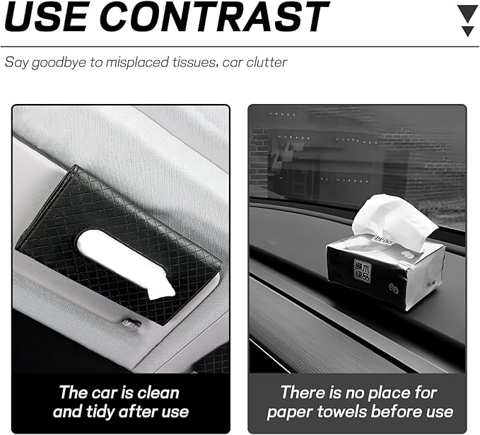 Car Tissue Holder, Leather Tissue Holder for Car Sun Visor, Rectangular Auto Sun Visor Napkin Holder Mask Dispenser, Universal Vehicle Tissue Box Sun Visor Accessory (Plaid-Black)