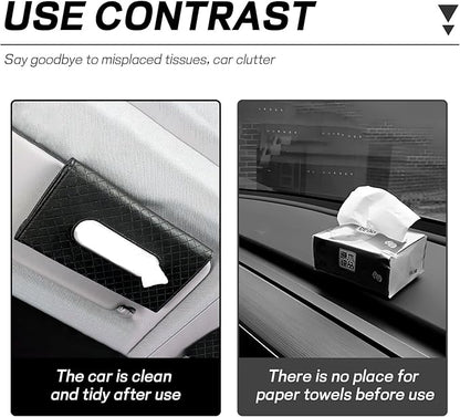 Car Tissue Holder, Leather Tissue Holder for Car Sun Visor, Rectangular Auto Sun Visor Napkin Holder Mask Dispenser, Universal Vehicle Tissue Box Sun Visor Accessory (Plaid-Black)