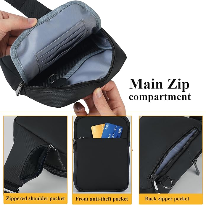 BROADREAM Mini Sling Bag for Men Women Small Crossbody Backpack Shoulder Bags with RFID & Waterproof for Hiking Trave Running